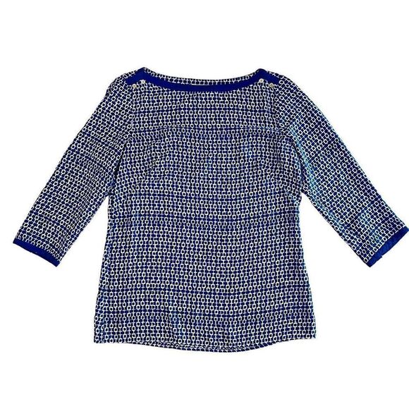 Banana Republic Blue Geometric Chain Print Boat Neck Silky Blouse Top sz Small - Picture 1 of 12